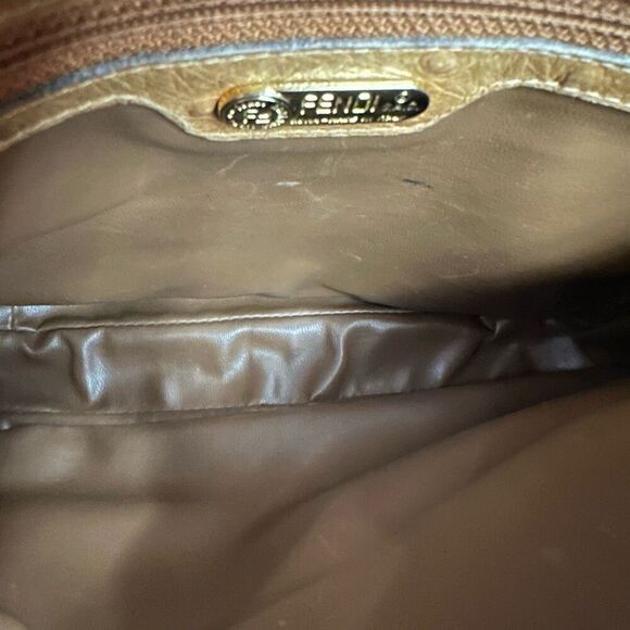 Vintage Fendi Ostrich Embossed Leather Shoulder Bag - Picture 10 of 13